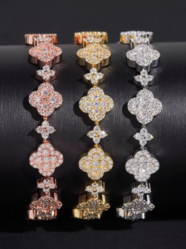 925 Silver Iced Out Flower Style Moissanite Tennis Bracelet